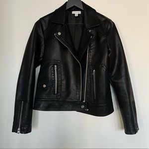 Topshop Faux Leather Biker Jacket in Black